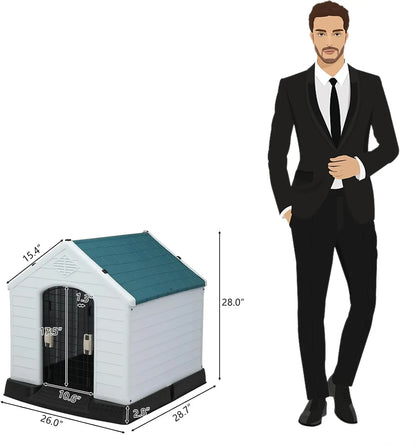 Plastic Dog House, Pet Dog Kennel Water Resistant for Small Medium Sized Dogs with Door, Indoor & Outdoor Use (28" H)
