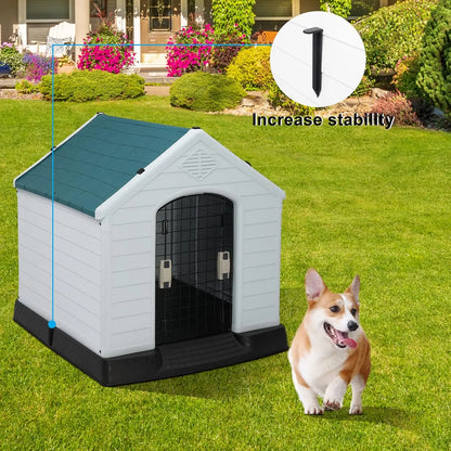 Plastic Dog House, Pet Dog Kennel Water Resistant for Small Medium Sized Dogs with Door, Indoor & Outdoor Use (28" H)