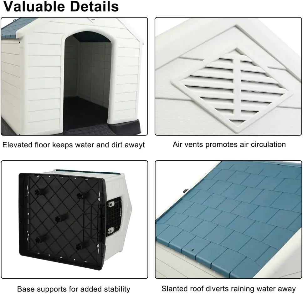 Plastic Dog House, Pet Dog Kennel Water Resistant for Small Medium Sized Dogs with Door, Indoor & Outdoor Use (28" H)