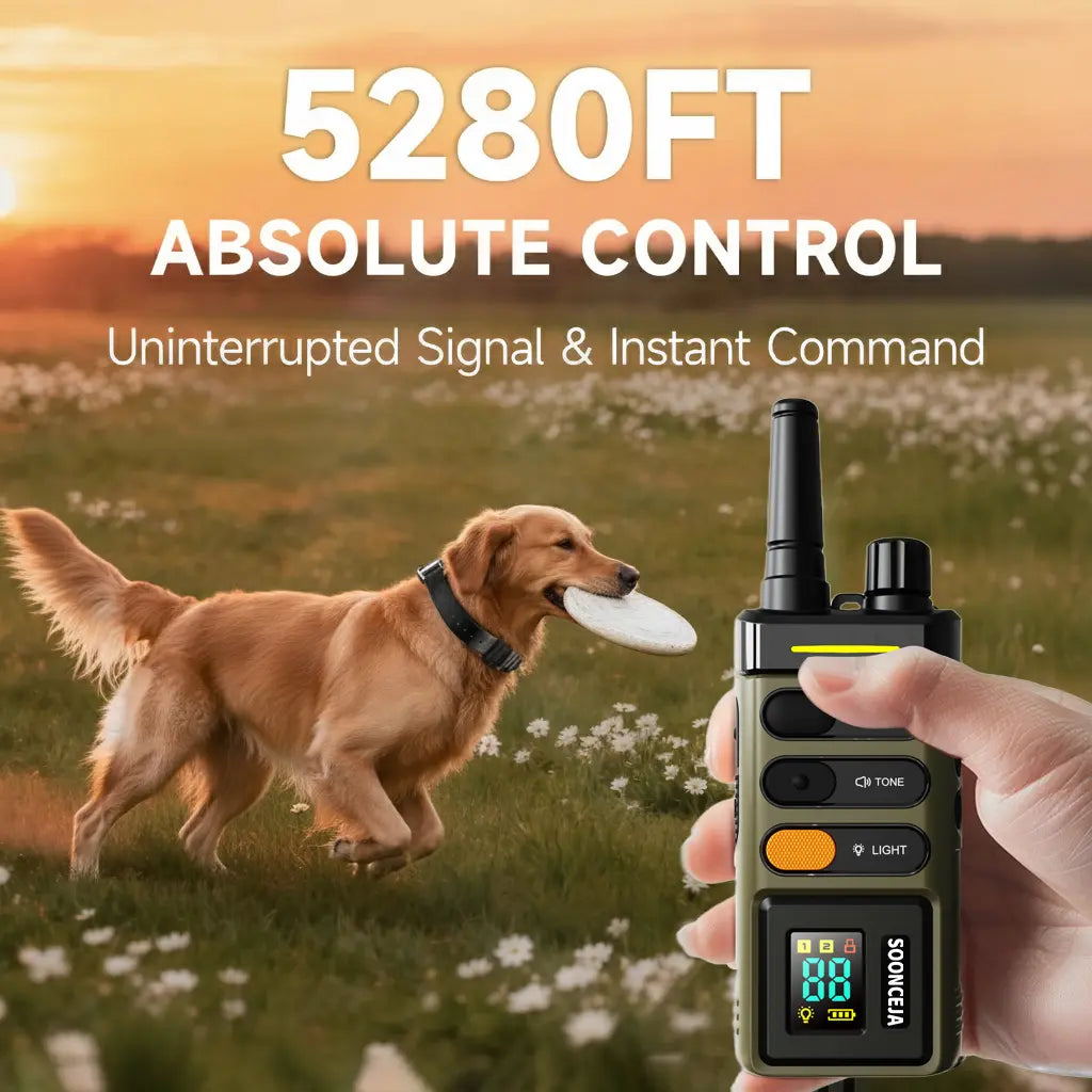 SOONCEJA Shock Collar - 5280FT Dog Training Collar with Remote, 2-Mode Stimulation, Constant Vibration, Tone, Night Light, Waterproof Rechargeble E Collar for Medium Large Dogs with Pocket Clip