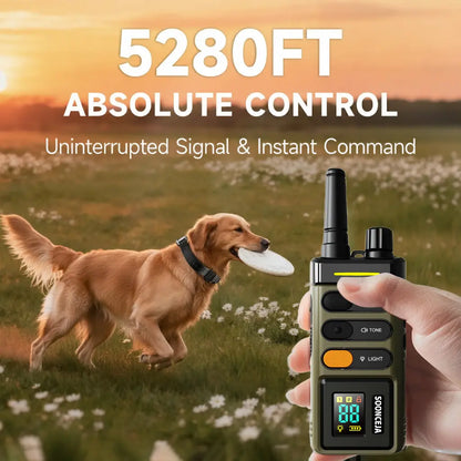 SOONCEJA Shock Collar - 5280FT Dog Training Collar with Remote, 2-Mode Stimulation, Constant Vibration, Tone, Night Light, Waterproof Rechargeble E Collar for Medium Large Dogs with Pocket Clip